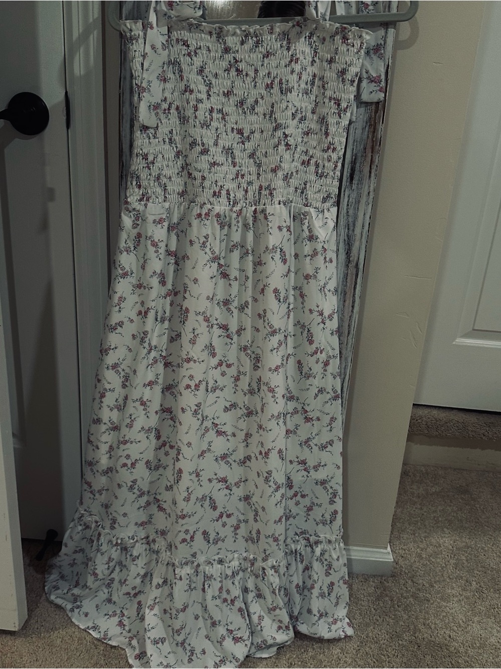 Floral White Maxi Dress with Ruffle Hem